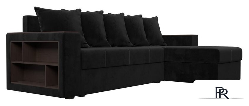 Угловой диван Лига диванов Дубай лайт правый 114153 (велюр черный) - Изображение №2 — Интернет-магазин ПроЗаказ