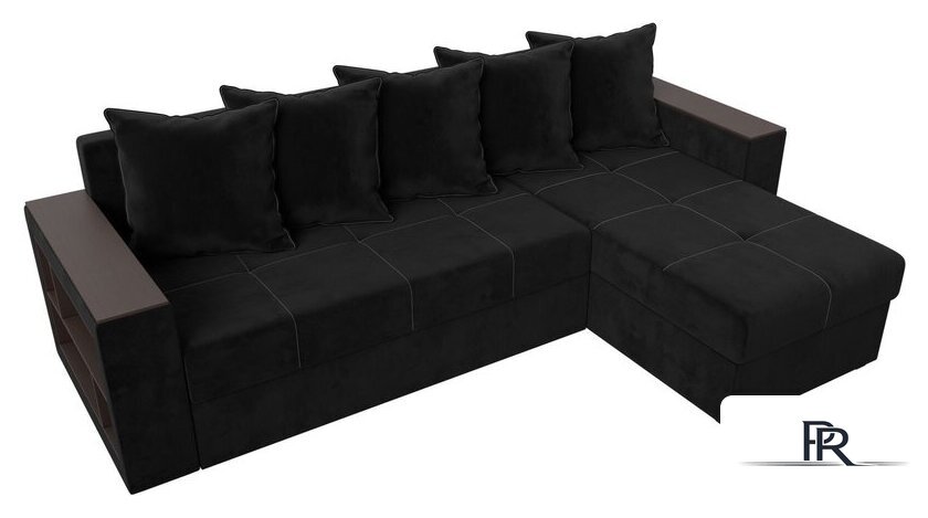 Угловой диван Лига диванов Дубай лайт правый 114153 (велюр черный) - Изображение №4 — Интернет-магазин ПроЗаказ