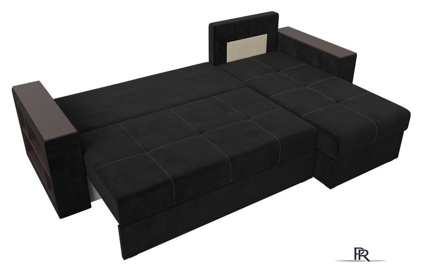 Угловой диван Лига диванов Дубай лайт правый 114153 (велюр черный) - Изображение №6 — Интернет-магазин ПроЗаказ