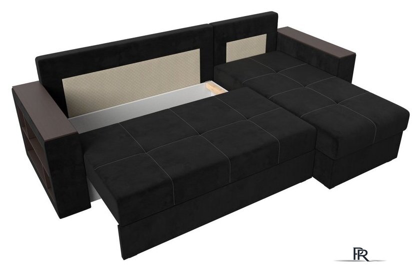 Угловой диван Лига диванов Дубай лайт правый 114153 (велюр черный) - Изображение №7 — Интернет-магазин ПроЗаказ