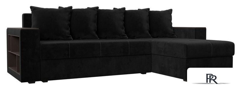 Угловой диван Лига диванов Дубай лайт правый 114153 (велюр черный) - Изображение №1 — Интернет-магазин ПроЗаказ