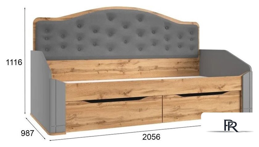 Кровать-тахта Modula Карпин INV01KM-2S-2056/987/1116(06) (серый/дуб натюрель/серый ткань) - Изображение №5 — Интернет-магазин ПроЗаказ