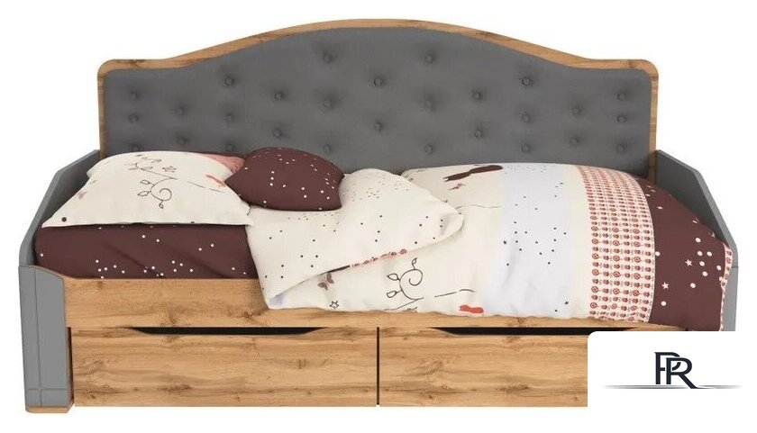 Кровать-тахта Modula Карпин INV01KM-2S-2056/987/1116(06) (серый/дуб натюрель/серый ткань) - Изображение №1 — Интернет-магазин ПроЗаказ