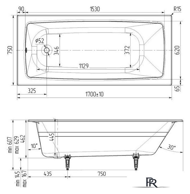 Ванна Wotte Vector 170x75 БП-э00д1472 - Изображение №3 — Интернет-магазин ПроЗаказ