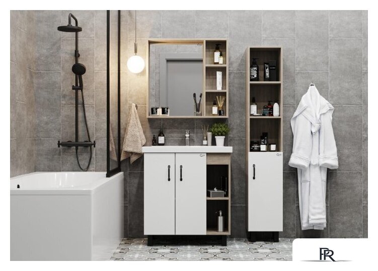  Onika Тумба под умывальник Тимбер 70.10 107056 (белый матовый/дуб сонома) - Изображение №3 — Интернет-магазин ПроЗаказ