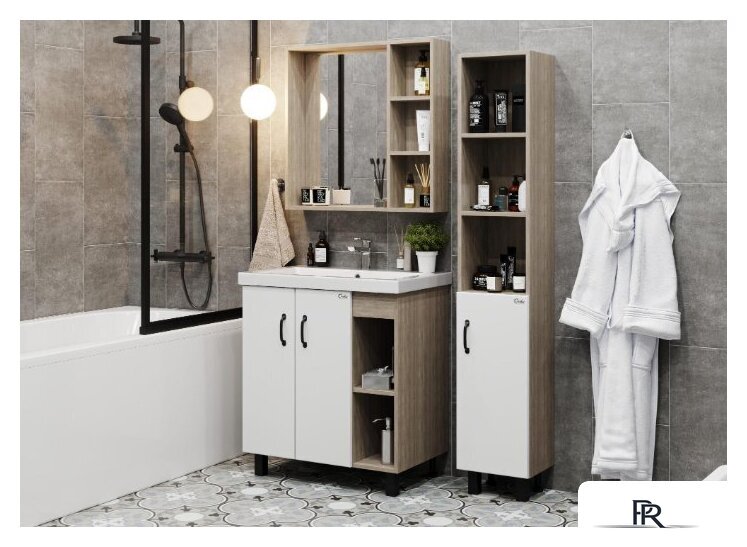  Onika Тумба под умывальник Тимбер 70.10 107056 (белый матовый/дуб сонома) - Изображение №2 — Интернет-магазин ПроЗаказ