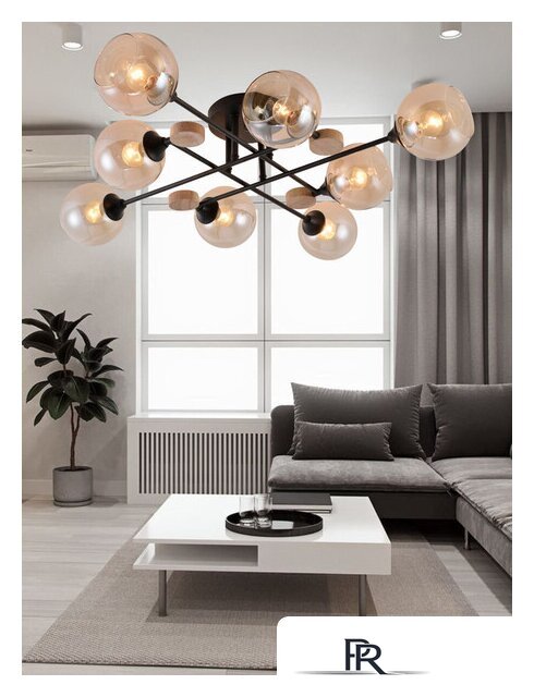 Люстра средней высоты Mirastyle MH-1491B/8 BK+WOOD - Изображение №6 — Интернет-магазин ПроЗаказ