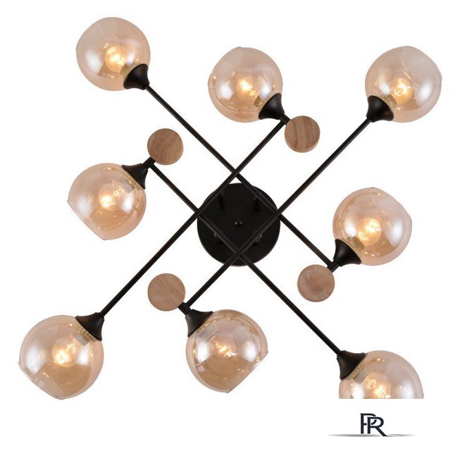 Люстра средней высоты Mirastyle MH-1491B/8 BK+WOOD - Изображение №4 — Интернет-магазин ПроЗаказ