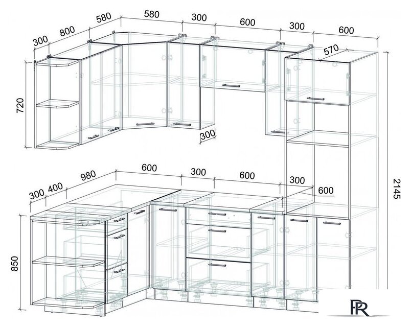 Готовая кухня Интерлиния Мила Лайт 1.68x2.4 левая (персидский жемчуг/антрацит/травертин серый) - Изображение №4 — Интернет-магазин ПроЗаказ