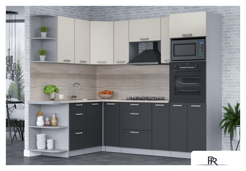 Готовая кухня Интерлиния Мила Лайт 1.68x2.4 левая (персидский жемчуг/антрацит/травертин серый) - Изображение №3 — Интернет-магазин ПроЗаказ