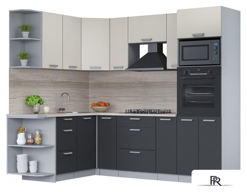 Готовая кухня Интерлиния Мила Лайт 1.68x2.4 левая (персидский жемчуг/антрацит/травертин серый) - Изображение №1 — Интернет-магазин ПроЗаказ