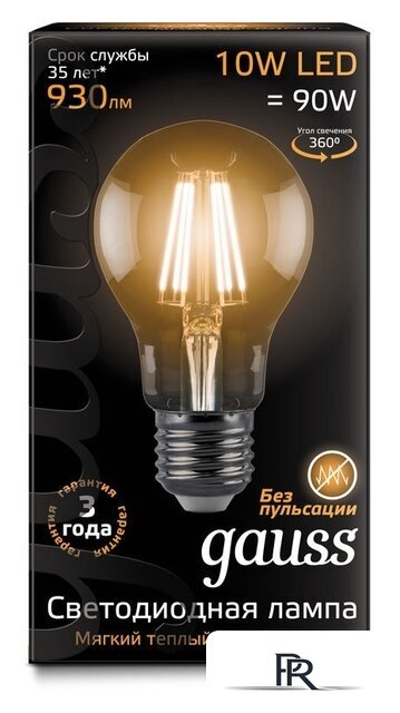 Светодиодная лампочка Gauss Filament A60 E27 10 Вт 2700 К 102802110 - Изображение №2 — Интернет-магазин ПроЗаказ