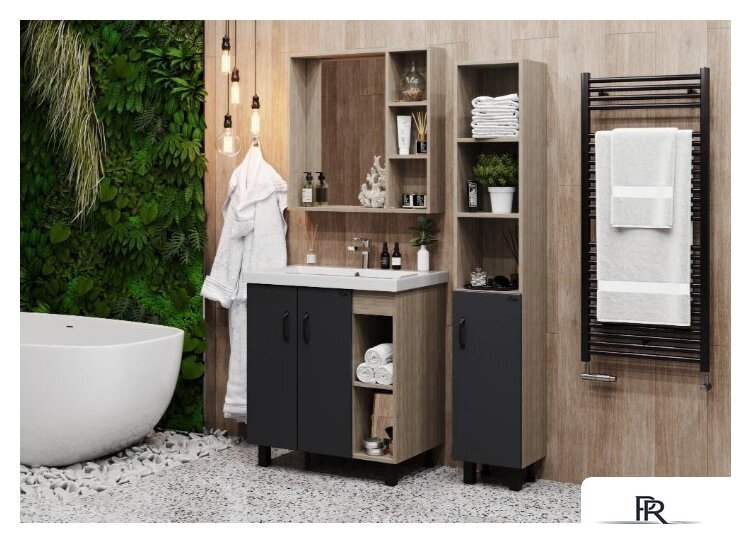  Onika Тумба под умывальник Тимбер 70.10 107057 (серый матовый/дуб сонома) - Изображение №3 — Интернет-магазин ПроЗаказ