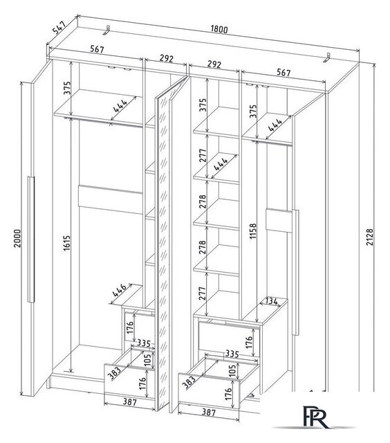 Шкаф распашной Интерлиния Концепт КТ-Ш4з (бетон/антрацит) - Изображение №6 — Интернет-магазин ПроЗаказ