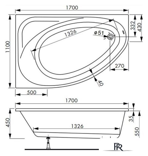 Ванна VagnerPlast Hapi 170x110 (правая) - Изображение №3 — Интернет-магазин ПроЗаказ