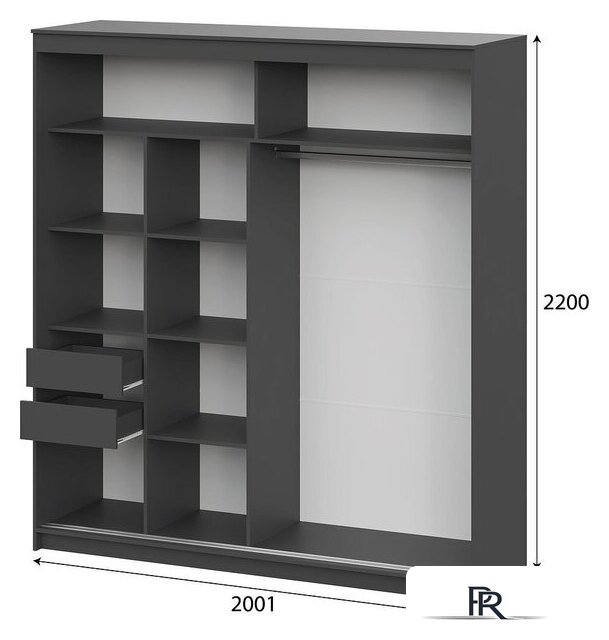 Шкаф-купе NN мебель К ШКП 3 2.0 Макс (графит серый) - Изображение №4 — Интернет-магазин ПроЗаказ