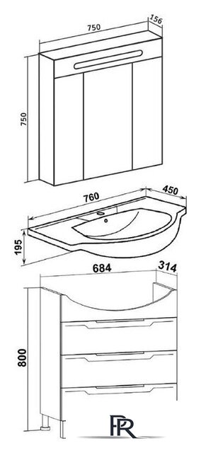  Runo Тумба с умывальником Верона 75 + Элеганс 75 (напольная) - Изображение №8 — Интернет-магазин ПроЗаказ
