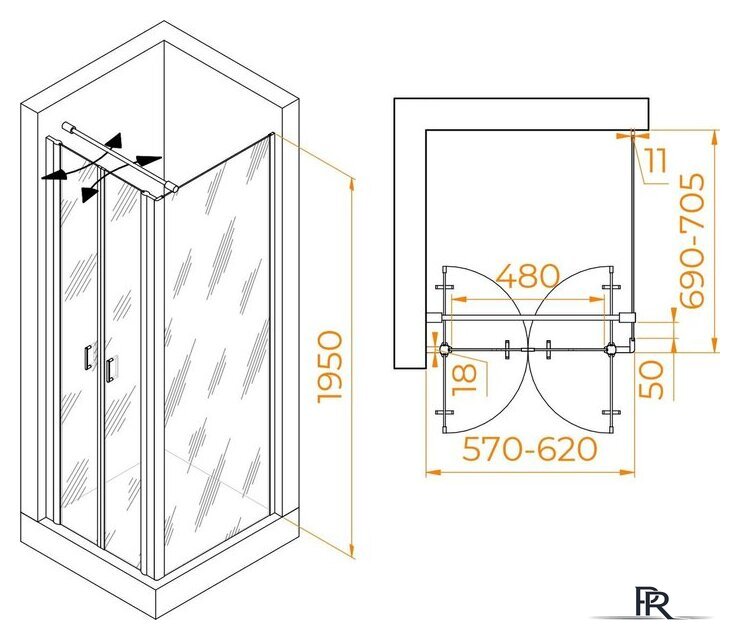 Душевой уголок RGW PA-144B (PA-104B+Z-050-2B+O-104B) 060814467-014 60x70 (черный/прозрачное стекло) - Изображение №2 — Интернет-магазин ПроЗаказ