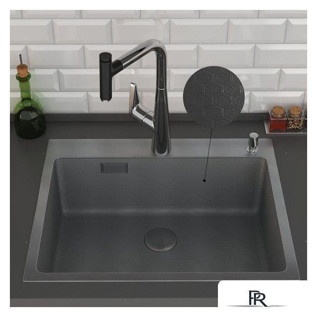 Кухонная мойка Roxen Snake 560220-60-BS PVD графит/текстурная поверхность (с коландером и дозатором) - Изображение №5 — Интернет-магазин ПроЗаказ