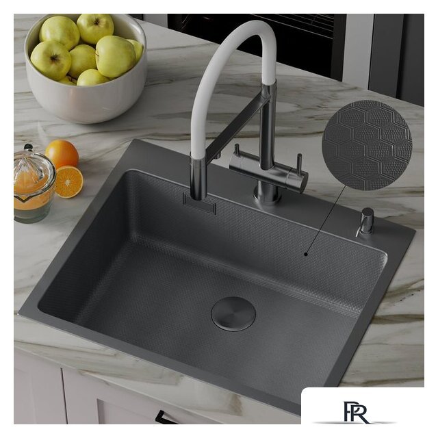Кухонная мойка Roxen Snake 560220-60-BS PVD графит/текстурная поверхность (с коландером и дозатором) - Изображение №3 — Интернет-магазин ПроЗаказ