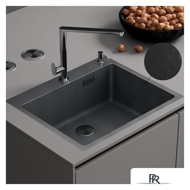 Кухонная мойка Roxen Snake 560220-60-BS PVD графит/текстурная поверхность (с коландером и дозатором) - Изображение №1 — Интернет-магазин ПроЗаказ