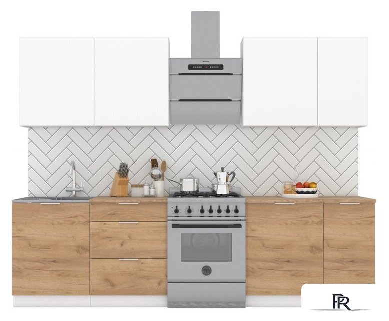 Готовая кухня Интермебель Микс Топ-7 2.2м (белый премиум/дуб крафт золотой/мрамор лацио белый) - Изображение №1 — Интернет-магазин ПроЗаказ