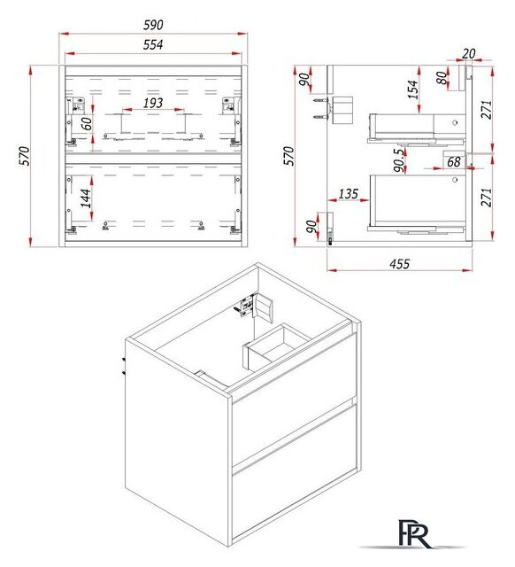  ЗОВ Тумба под умывальник Парма 60 P60LWP0MWMC1B (белый матовый) - Изображение №3 — Интернет-магазин ПроЗаказ