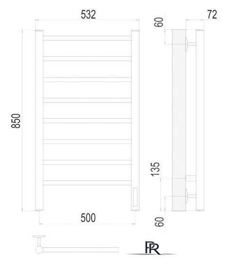 Полотенцесушитель TERMINUS Аврора П8 500x850 электро (хром) - Изображение №3 — Интернет-магазин ПроЗаказ