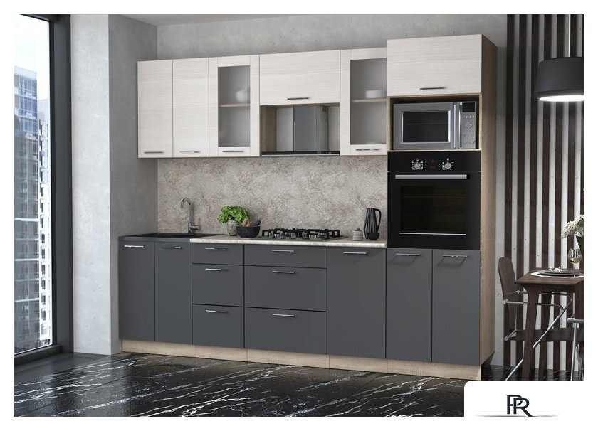 Готовая кухня Интерлиния Мила 2.6 ВТ (вудлайн кремовый/антрацит/малага) - Изображение №1 — Интернет-магазин ПроЗаказ