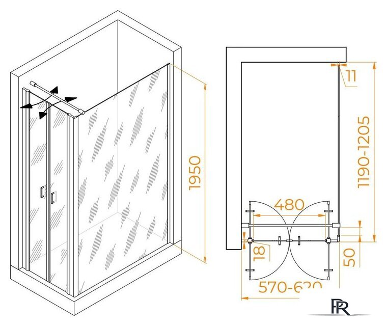 Душевой уголок RGW PA-144B (PA-104B+Z-050-2B+O-104B) 060814462-014 60x120 (черный/прозрачное стекло) - Изображение №2 — Интернет-магазин ПроЗаказ