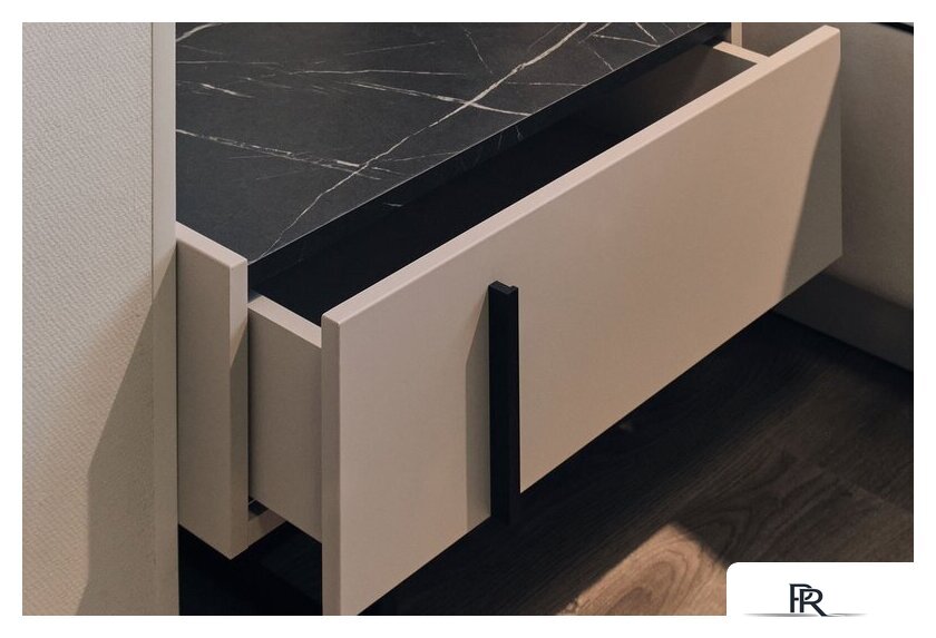 Тумба Ангстрем Милагро спальня МИ-300.10 (Д1, кашемир серый/камень пьетра/черный графит) - Изображение №5 — Интернет-магазин ПроЗаказ