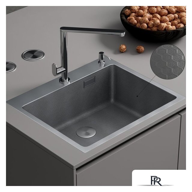 Кухонная мойка Roxen Snake 560220-60-S сатин/текстурная поверхность (с коландером и дозатором) - Изображение №1 — Интернет-магазин ПроЗаказ