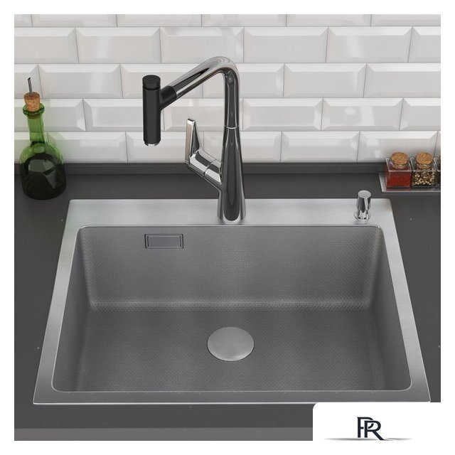 Кухонная мойка Roxen Snake 560220-60-S сатин/текстурная поверхность (с коландером и дозатором) - Изображение №3 — Интернет-магазин ПроЗаказ
