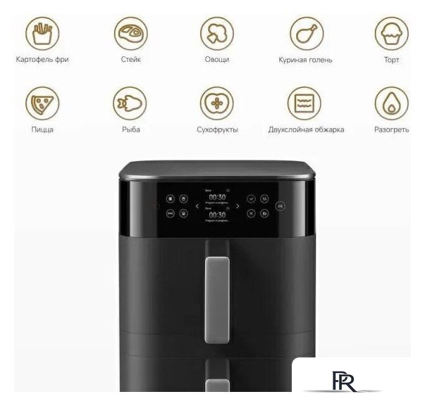 Аэрогриль (аэрофритюрница) Xiaomi Smart Double Stack Air Fryer 12L MAF-DS1201 (евровилка, черный) - Изображение №8 — Интернет-магазин ПроЗаказ