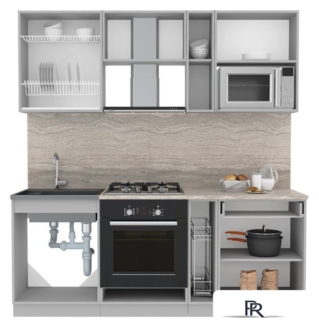 Готовая кухня Интерлиния Мила Лайт 2.0 ВТ (белый платинум/белый платинум/дуб бунратти) - Изображение №3 — Интернет-магазин ПроЗаказ