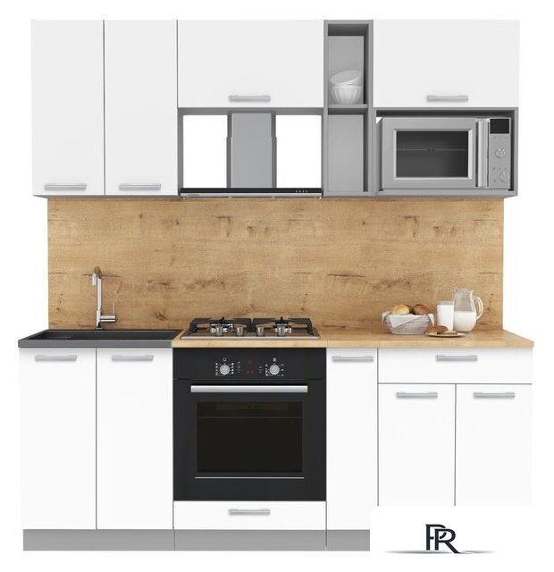 Готовая кухня Интерлиния Мила Лайт 2.0 ВТ (белый платинум/белый платинум/дуб бунратти) - Изображение №1 — Интернет-магазин ПроЗаказ