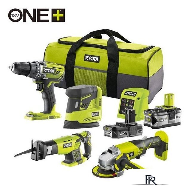  Ryobi R18CK4E-242S 5133004757 (шуруповерт, сабельная пила, болгарка, шлифмашина, 2 АКБ, сумка) - Изображение №1 — Интернет-магазин ПроЗаказ