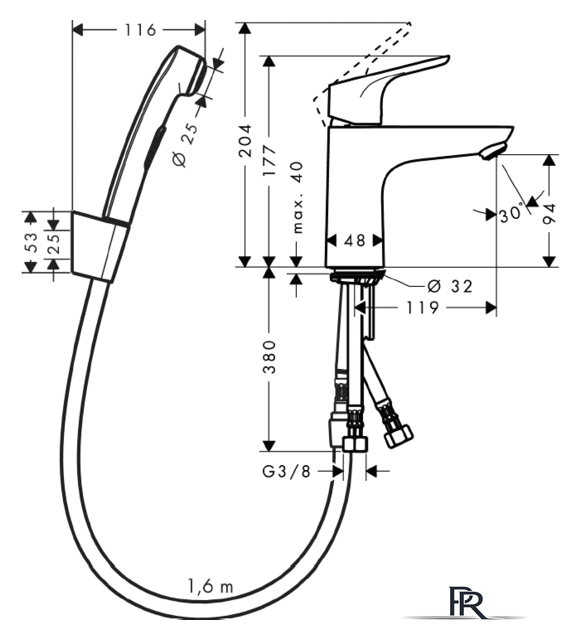 Смеситель с лейкой для биде Hansgrohe Focus 31927000 - Изображение №2 — Интернет-магазин ПроЗаказ