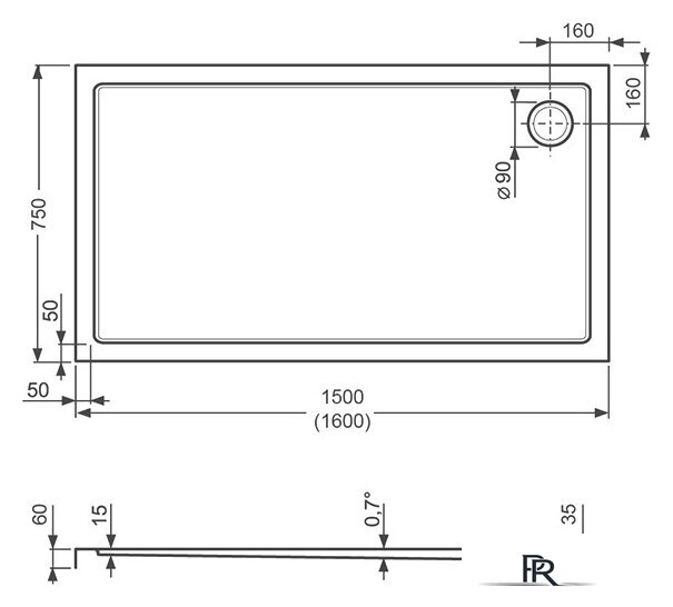 Душевой поддон Roth Flat Kvadro Rectangle 160x75 [8000244] - Изображение №3 — Интернет-магазин ПроЗаказ