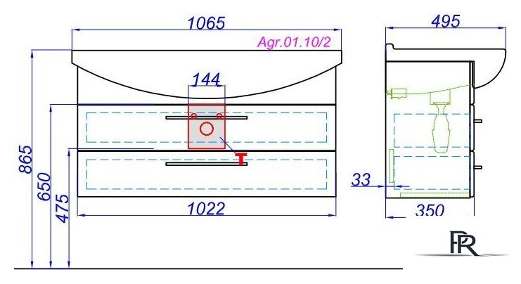  Aqwella Тумба под умывальник Allegro 105 Agr.01.10/2 (подвесная) - Изображение №2 — Интернет-магазин ПроЗаказ