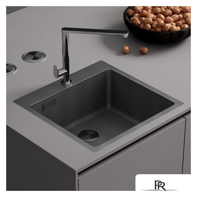 Кухонная мойка Roxen Snake 560220-50-BS (50*48) PVD графит/текстурная поверхность (с коландером и дозатором) - Изображение №2 — Интернет-магазин ПроЗаказ