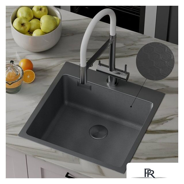 Кухонная мойка Roxen Snake 560220-50-BS (50*48) PVD графит/текстурная поверхность (с коландером и дозатором) - Изображение №3 — Интернет-магазин ПроЗаказ