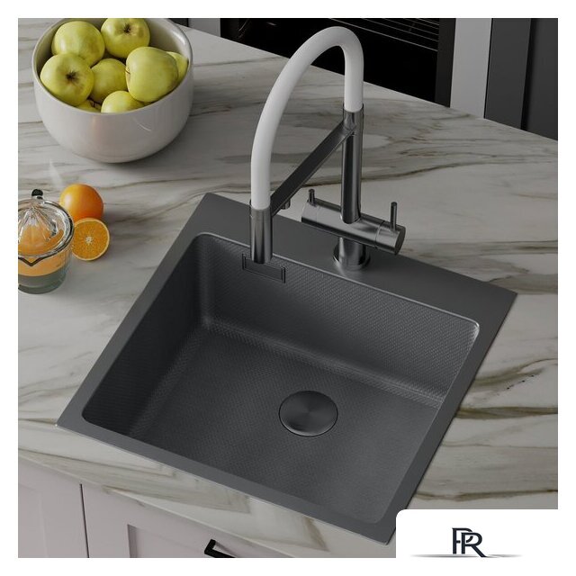 Кухонная мойка Roxen Snake 560220-50-BS (50*48) PVD графит/текстурная поверхность (с коландером и дозатором) - Изображение №4 — Интернет-магазин ПроЗаказ
