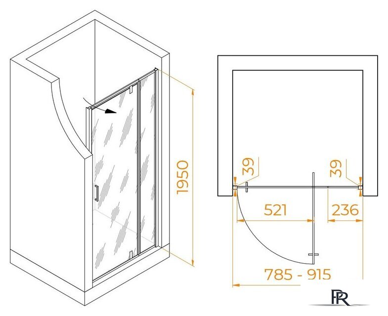 Душевая дверь RGW PA-008 350800889-11 80 (хром/прозрачное стекло) - Изображение №2 — Интернет-магазин ПроЗаказ