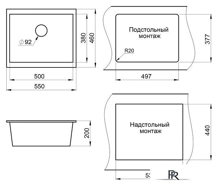 Кухонная мойка Granula GR-5551 (графит) - Изображение №3 — Интернет-магазин ПроЗаказ
