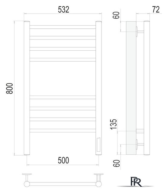 Полотенцесушитель TERMINUS Аврора П8 500x800 КС 9003 электро (белый) - Изображение №3 — Интернет-магазин ПроЗаказ