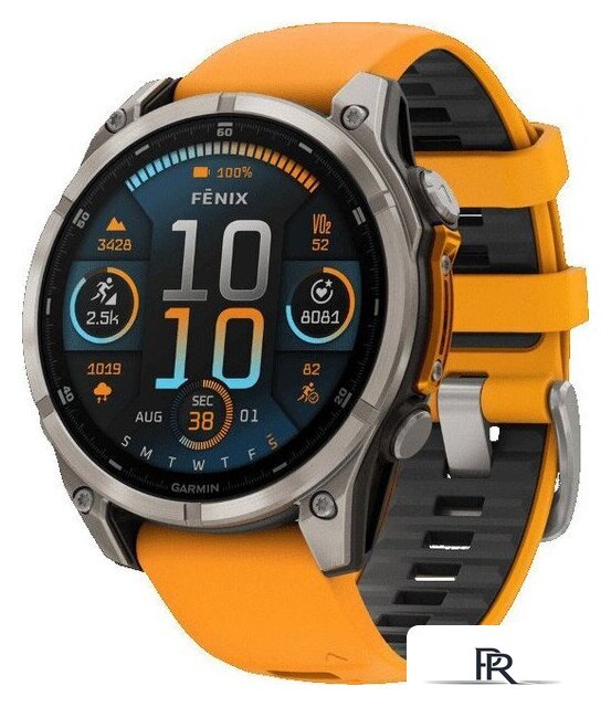 Умные часы Garmin Fenix 8 Sapphire, Titanium 47мм (светло-серый, оранжевый силиконовый ремешок) - Изображение №1 — Интернет-магазин ПроЗаказ