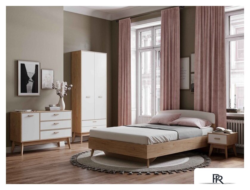 Шкаф распашной Мебельград Калгари 2дв 2ящ 80.5x58x220 (дуб натуральный светлый/белый матовый) - Изображение №3 — Интернет-магазин ПроЗаказ