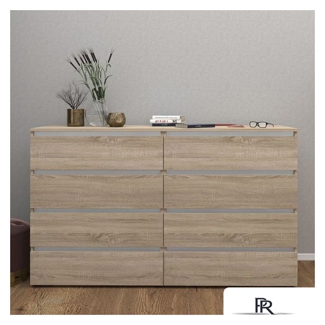 Комод Кортекс-мебель Бари 160 8ш (дуб сонома/дуб сонома/белый) - Изображение №3 — Интернет-магазин ПроЗаказ