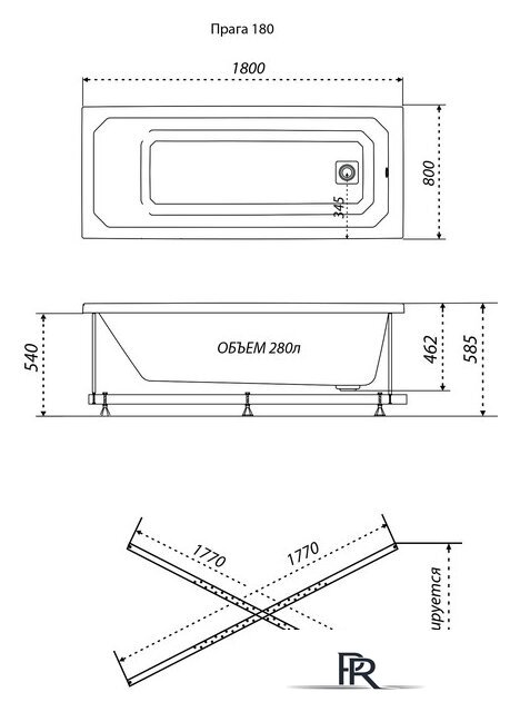 Ванна Triton Прага 180x80 (с ножками) - Изображение №7 — Интернет-магазин ПроЗаказ